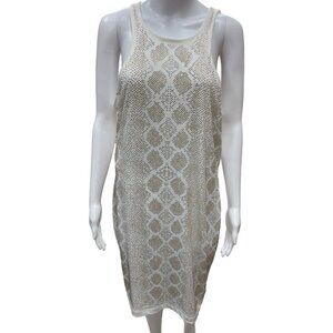 Cache Women Off White Gold and Silver bedazzled studs Sleeveless Dress XL